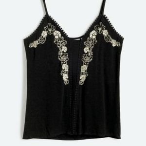 LUQ Tan Embroidered Black Floral Cami
